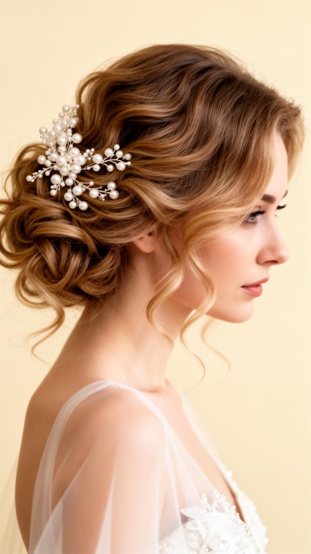Bridal updo with pearl details